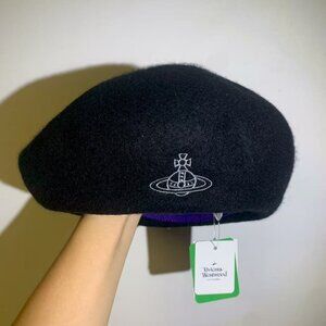 Vivienne Westwood beret hat cap Black orb embroidery wool Ladies
